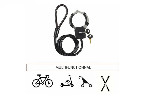 Master Lock ANTIVOL VELO CABLE A BOUCLE AVEC MENOTTE MASTERLOCK STREET CUFF DIAM 8mm L1M - LIVRE AVEC 4 CLES -NIVEAU SECURITE 6 – Image 2